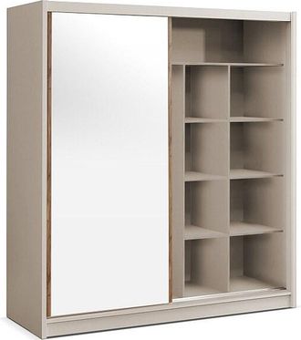 Vente-Unique Armario 2 puertas correderas - Con espejo - Ancho 203 cm - Color: Beige y natural - CALOWI