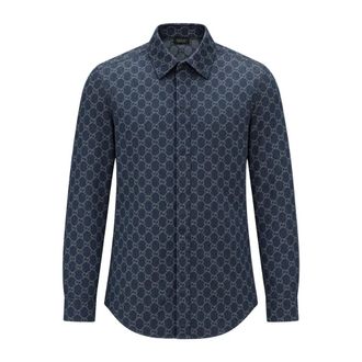 Gucci GG Chambray Katoenen Denim Shirt - Heren - Spijkeroverhemden - Blauw - L - Katoen - Overhemden