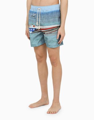 Palm Angels Mens Getty Speedyboat Logo Swim Shorts Multiple Colors Clothing > Beachwear