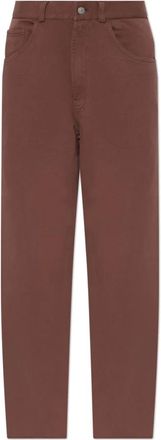 Maison Margiela Broeken, Dames, Bruin, S, Katoen, Broek met rafelzomen