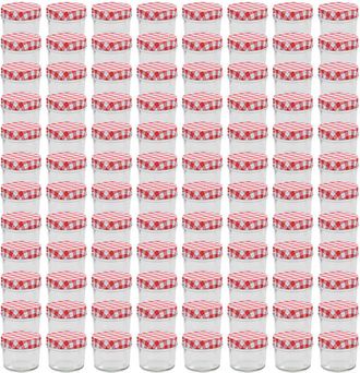 vidaXL Vidaxl - Tarros De Mermelada De Vidrio Tapa Blanca Y Roja 96 Uds 110 Ml