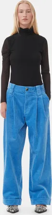 Ganni Blue Corduroy Loose Pleat Pants - Size 36 Organic Cotton