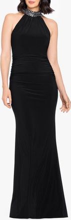 Betsy & Adam Beaded Mock Neck Column Gown in Black/silver at Nordstrom, Size 12