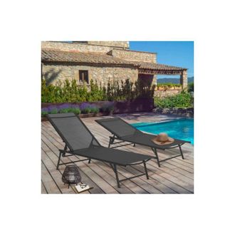 IDMarket Lote De 2 Tumbonas De Jard&iacute;n Reclinables Kailua De Acero Gris Antracita Y Tela Gris
