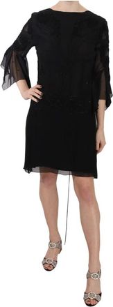 John Richmond 3/4 Mouw Shift Mini Jurk - Dames - Korte kleedjes - Zwart - M - Pailletten - Kleedjes