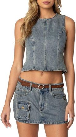 Edikted Quinlan Open Back Sleeveless Denim Top in Blue at Nordstrom, Size X-Small