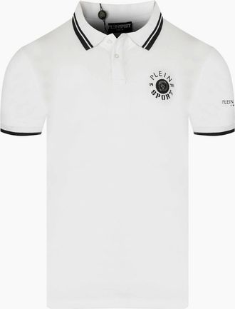 Philipp Plein Mens Plein Sport Twin Tipped Collar Tiger Design On Back White Polo Shirt - Size: 40