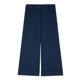 Oltre Katoenmix Cropped Broek - Dames - Wijde Broeken - Blauw - S - Katoen - Broeken