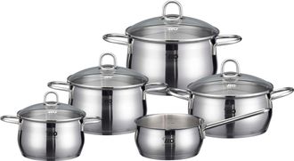 ELO Topf-Set »Platin« Set, 1 Bratentopf 20 cm, je 1 Fleischtopf 16/20/24 cm, 1 Kasserolle 16 cm, 9 Stk. tlg. Edelstahl 18/10