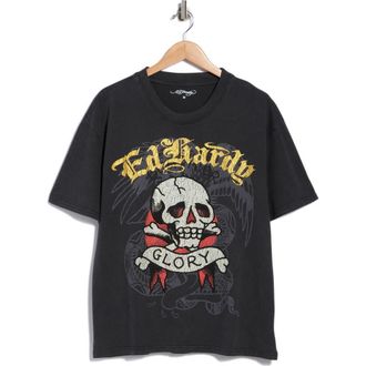 Ed Hardy Rhinestone Glory Skull Boxy Graphic T-Shirt in Vintage Black at Nordstrom Rack, Size Xx-Large