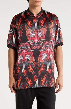 Yohji Yamamoto Satin Yaksha Graphic Jersey Polo in Red Multi at Nordstrom, Size Xx-Large