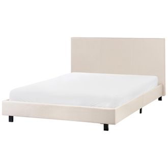 Beliani Cama Doble Tapizada 140 X 200 Cm Con Somier Y Cabecero Beige Albi