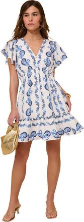Roaman's Plus Size Printed V Neck Ruffle Sleeve Mini Dress in Ivory Blue at Nordstrom, Size 22