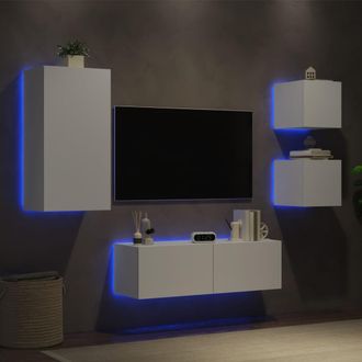 vidaXL Vidaxl - Muebles De Tv De Pared Con Luces Led 4 Piezas Blanco