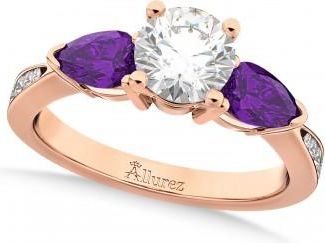Allurez Round Diamond & Pear Amethyst Engagement Ring 14k Rose Gold (1.29ct)