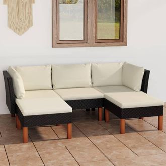 vidaXL Set De Muebles De Jard&iacute;n 5 Pzas Y Cojines Rat&aacute;n Sint&eacute;tico Negro Vidaxl