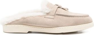 Doucal's fur-trim suede mules - women - Sheep Skin/Shearling/Rubber/Calf Suede - 40.5 - Neutrals