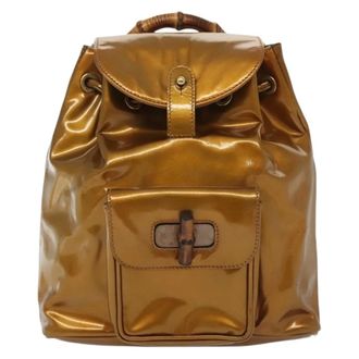 Gucci Vintage Bamboo Patent Gold Patent_Leather Bag (Pre-Owned)
