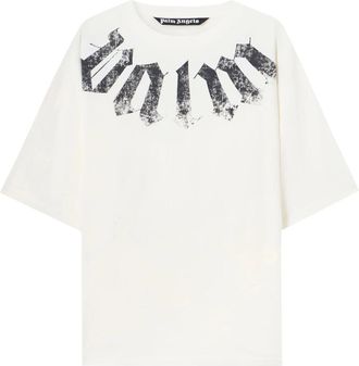 Palm Angels Big Neck Logo Loose T-Shirt - Heren - Tops - Wit - Maat: S Katoen