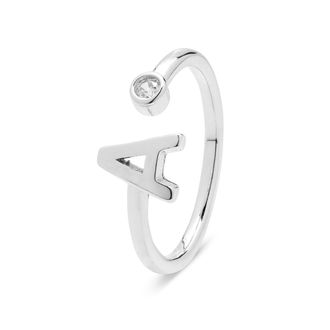 Luxenter alfabet ring in 925 sterling zilver en glanzende zirkonia met gerhodineerde afwerking
