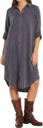 Mod-o-doc Roll Up Sleeve Midi Shirt Dress In Grey