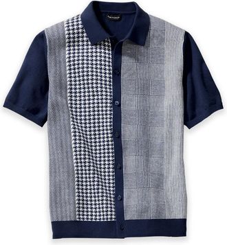 Paul Fredrick Cotton Button Front Polo Short Sleeve in Blue at Nordstrom, Size X-Large