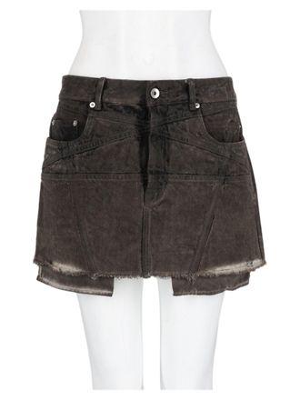 Rick Owens Charcoal Asymmetrical Raw Hem Cotton Mini Skirt