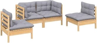 vidaXL 4 Pcs Garden Lounge Set + Grey Pin Solid Pin