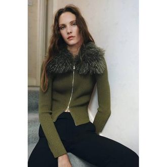 Mango vest groen rib gebreid