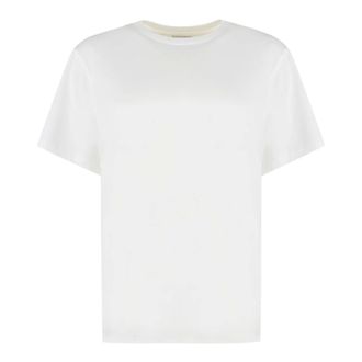 Vince Tops, Dames, Wit, M, Katoen, Pima Katoen T-shirt met Ronde Hals