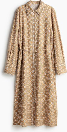 H&M Gemustertes Kleid mit Bindeg&uuml;rtel - Beige