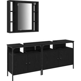 vidaXL Vidaxl - Conjunto De Muebles De Ba&ntilde;o De 3 Piezas En Madera Ingenierizada De Roble Negro