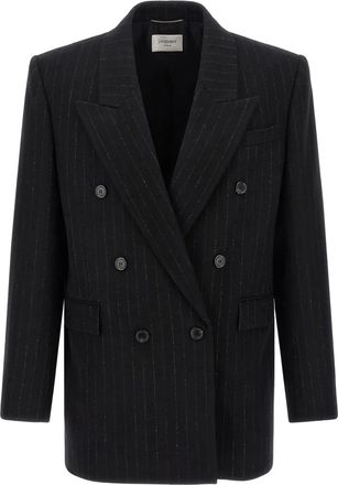 Saint Laurent Blazer met krijtstreep en dubbele rij knopen - Zwart