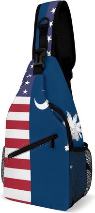 Generic U.S. And South Carolina State Flag Mens Crossbody Chest Sling Bag for Travel Hiking Lightweight Shoulder Bags with Small Side