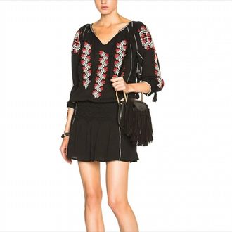 Ulla Johnson Pre-Loved Samira Embroidered Mini Dress In Black/ White/ Red