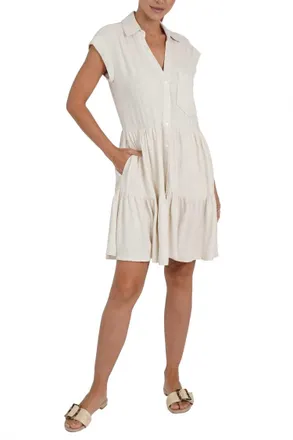 Love Token Karla Linen Blend Short Shirtdress In Natural