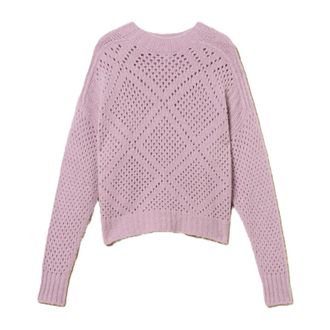 Twinset Stijlvolle Crewneck Sweater met Gemengde Stiksels - Dames - Ronde hals truien - Paars - M - Wol - Truien & Vesten