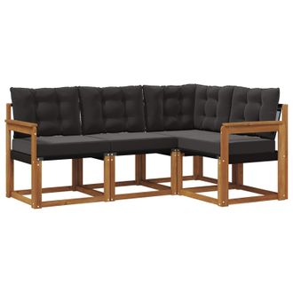 vidaXL Conjunto De Sof&aacute;s De Exterior Con Coj&iacute;n 4 Pcs Natural Y Negro Vidaxl