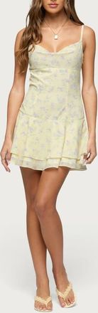 Edikted Daphna Floral Chiffon Minidress in Light-Yellow at Nordstrom, Size X-Small
