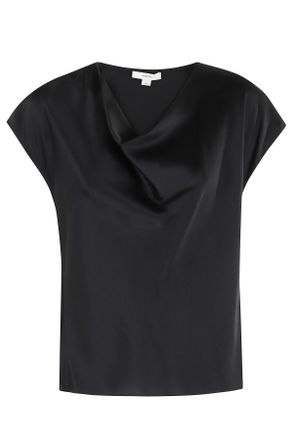 Vince Black Cowl Neck Cap-Sleeve Silk Blouse