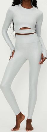 Beach Riot Piper Leggings In Silver Shine Waffle