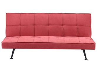 Beliani Sof&aacute; cama 3 plazas tela rojo