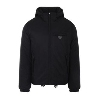 Prada Down Jackets, male, Black, Size: XL Black Re-Nylon Downjacket Wintercoat