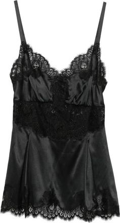 Dolce & Gabbana Satijnen top met kanten rand - Dames - Tops zonder mouwen - Zwart - XS - Satijn - Tops