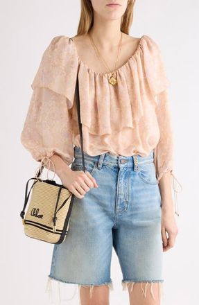Chlo&eacute; Painted Flower Silk Charmeuse Top in Multicolor Pink 1 at Nordstrom, Size 10 Us