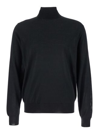 Plaîn Black Turtleneck With Long Sleeves In Wool Man