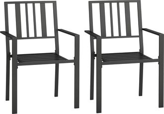OUTSUNNY 2 PCs Stackable Outdoor Garden Chairs with Metal Slatted Design - Black | TJ Hughes