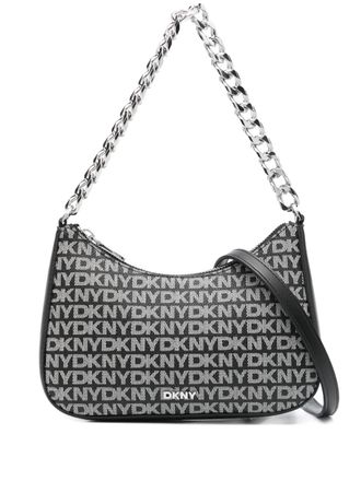 DKNY small Jenna logo-plaque chain cross body bag - Black