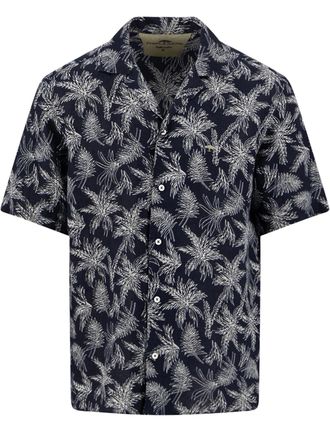 Fynch-Hatton Bladeren print overhemd donkerblauw Fynch Hatton