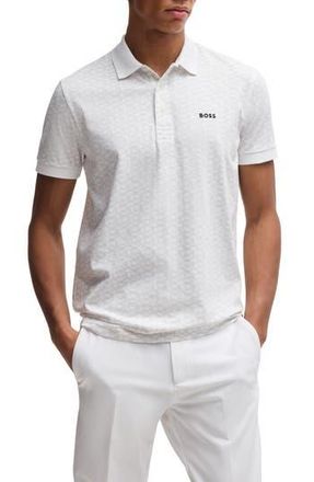 BOSS Paddy Geo Print Cotton Polo in White at Nordstrom Rack, Size X-Large